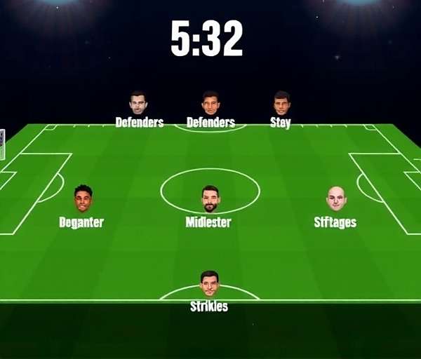 FIFA Mobile 5-3-2 formation 5-3-2 formation showing five defenders, three midfielders and two strikers